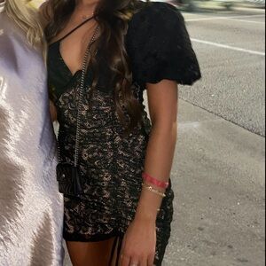 For Love and Lemons Black One Shoulder Lace Mini Dress